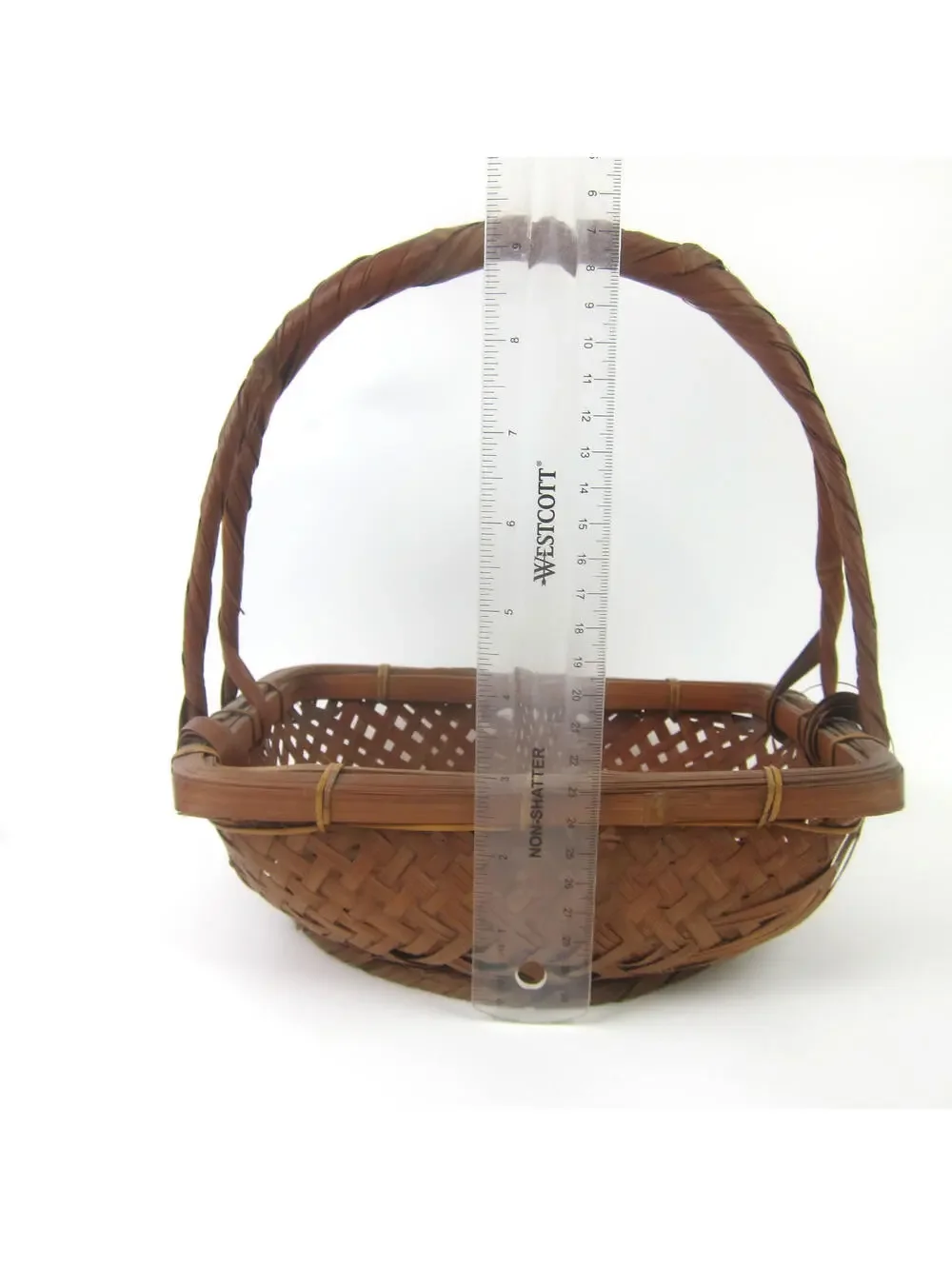 Japanese Ikebana Woven Bamboo Flower Basket 10x7 Rectangle Handle Vintage 1930s
